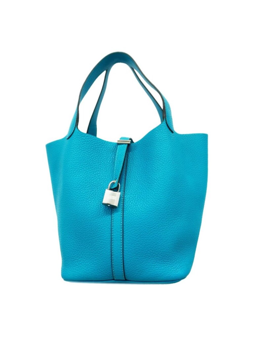 Hermes Handbag Picotin Lock MM Taurillon Clemence Turquoise Silver